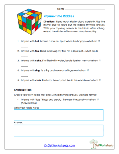 Rhyme-Time Riddles Worksheet
