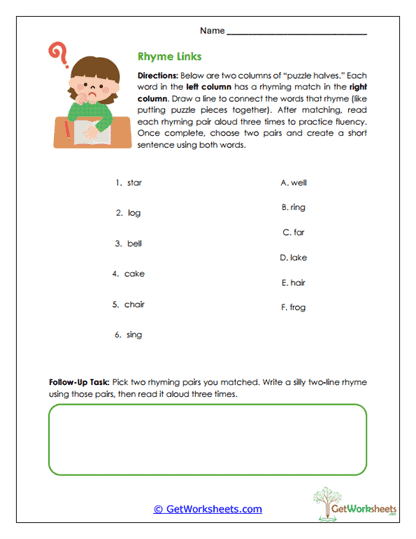 Rhyme Links Worksheet