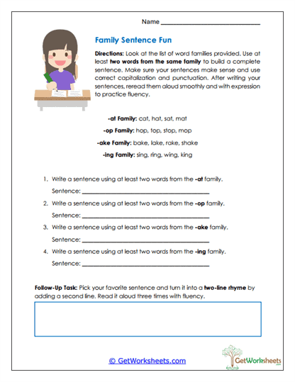 Family Sentence Fun Worksheet
