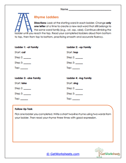 Rhyme Ladders Worksheet