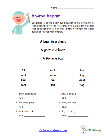 Complete the Poem Worksheet