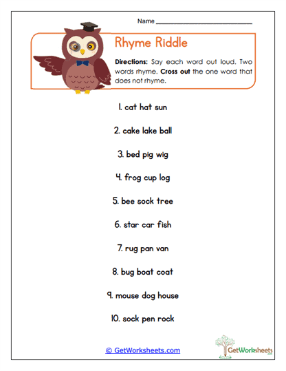 Rhyme Riddle Worksheet