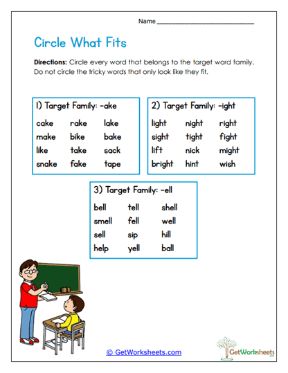 Rhyming Word Families Worksheet Collection