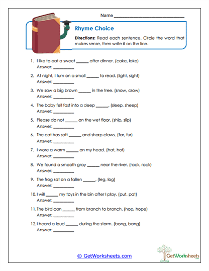 Rhyme Choice Worksheet