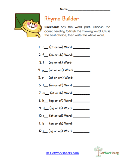 Rhyming Word Families Worksheet