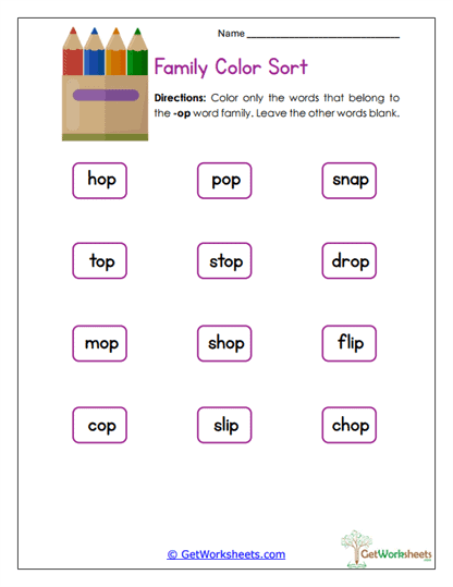 Family Color Sort Worksheet