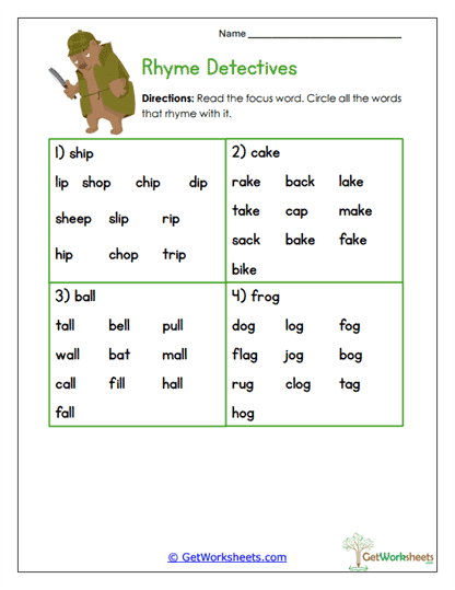 Rhyme Detectives Worksheet