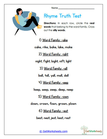 Rhyme Truth Test Worksheet