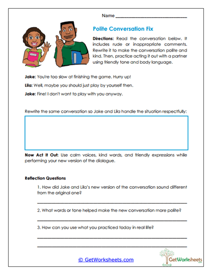Role Playing Social Scenarios Worksheets