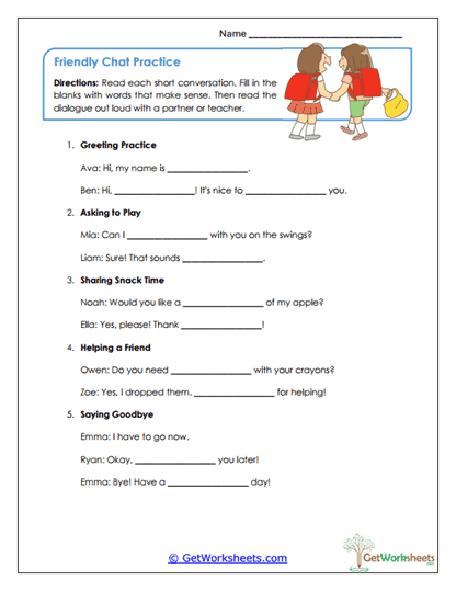 Friendly Chat Practice Worksheet