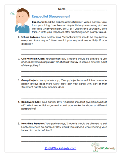 Respectful Disagreement Worksheet