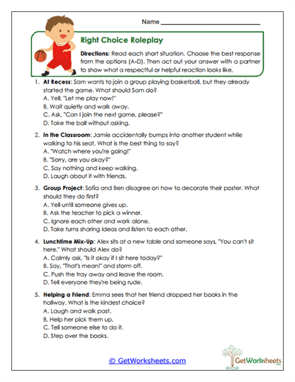 Right Choice Roleplay Worksheet
