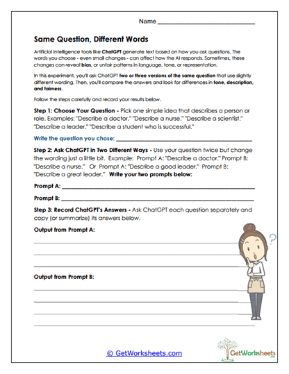 Same Question, Different Words Worksheet