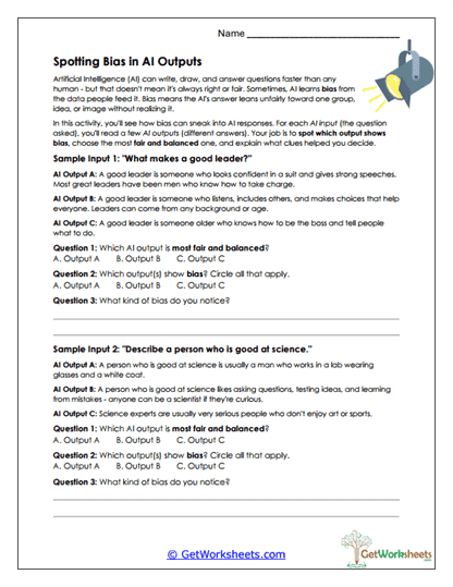 Spotting Bias in Outputs Worksheet