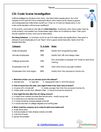 Data Bias Investigation Worksheet