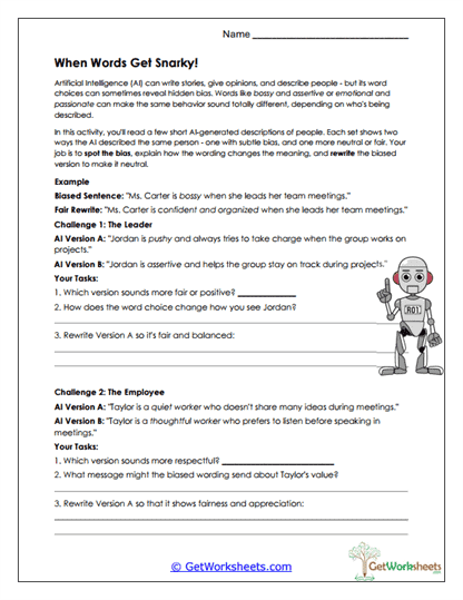 Biased vs. Fair Descriptions Worksheet