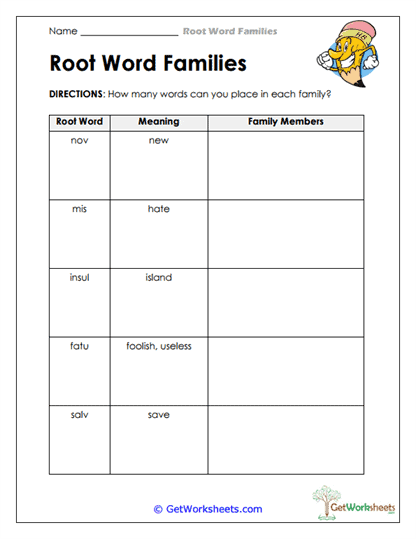Root Family Builder Worksheet