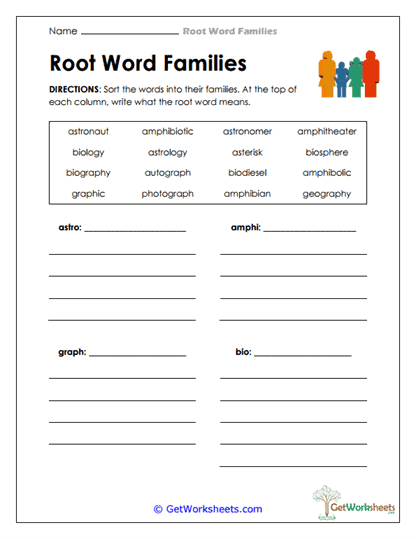 Sorting Root Families Worksheet