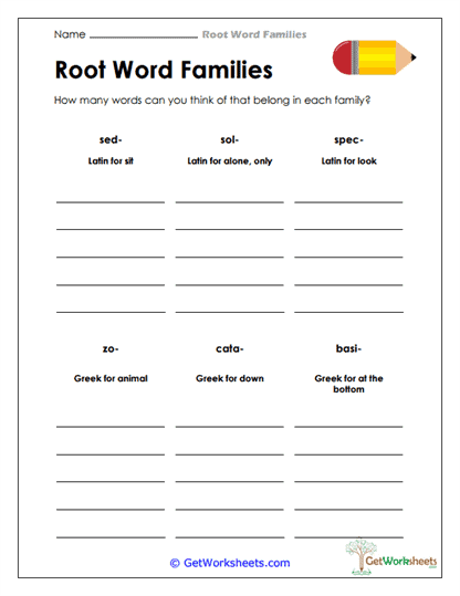 Root Word Recall Worksheet