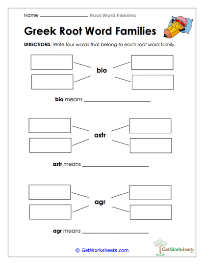 Greek Root Word Families Worksheet