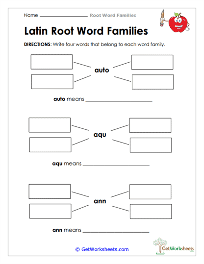 Latin Root Word Families Worksheet
