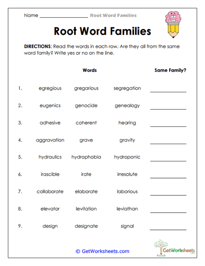Word Family Check Worksheet