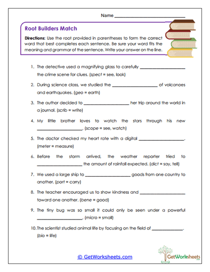Root Builders Match Worksheet