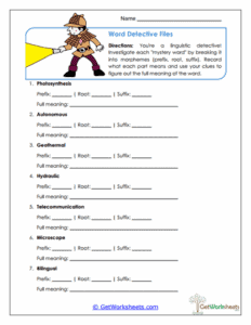 Word Detective Files Worksheet - Morphological Word Analysis