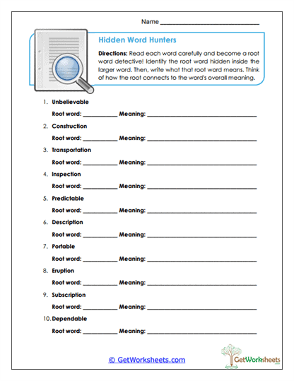 Hidden Word Hunters Worksheet