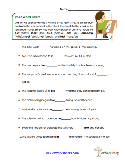 Root Fillers Worksheet