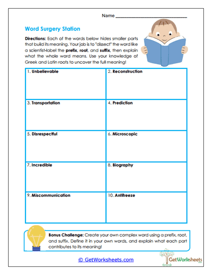 Word Surgery Station Worksheet