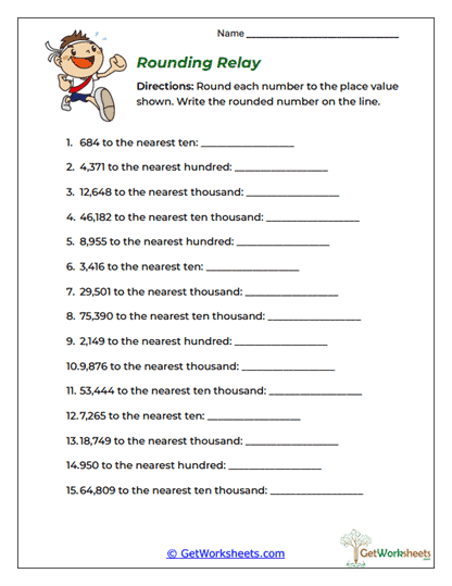 Rounding Relay Worksheet