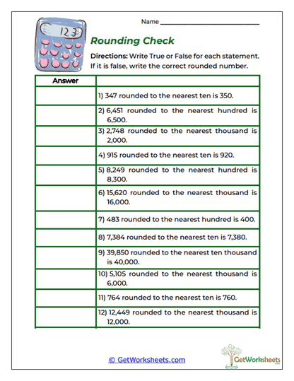 Rounding Check Worksheet