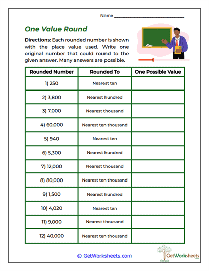 One Value Round Worksheet