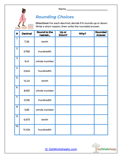 Rounding Choices Worksheet