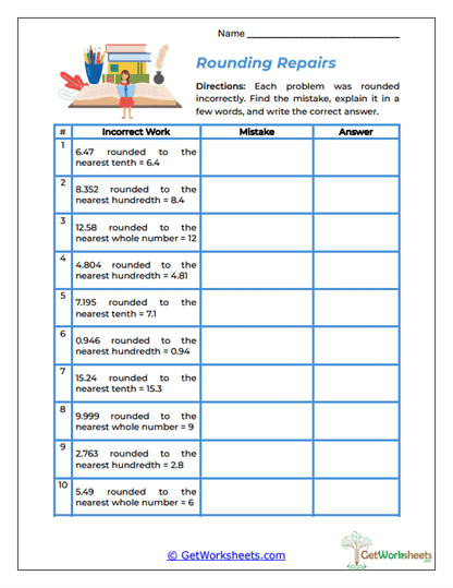 Rounding Repairs Worksheet