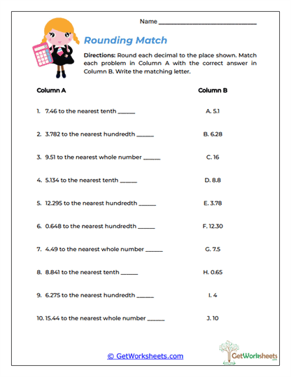Rounding Match Worksheet
