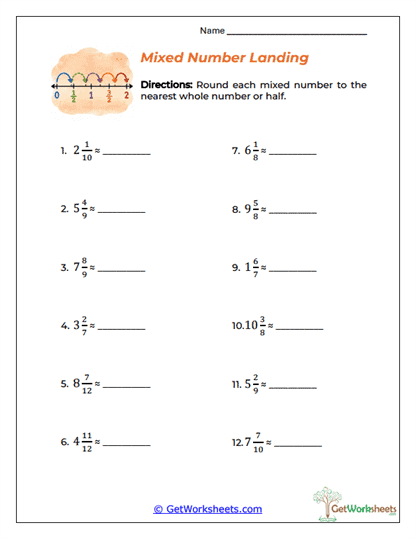 Mixed Number Landing Worksheet