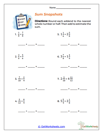 Sum Snapshots Worksheet