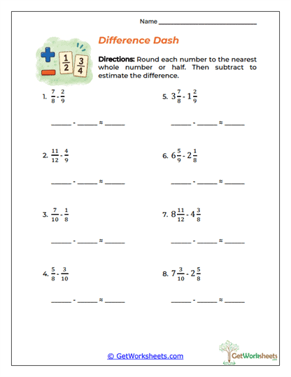 Difference Dash Worksheet