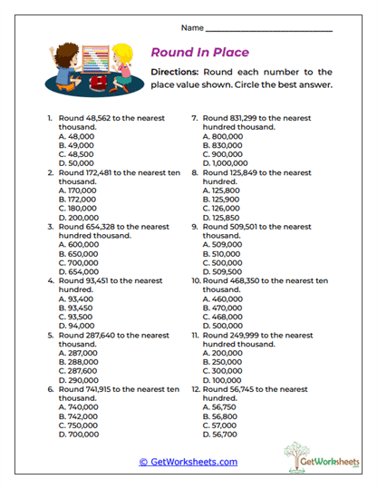 Round In Place Worksheet