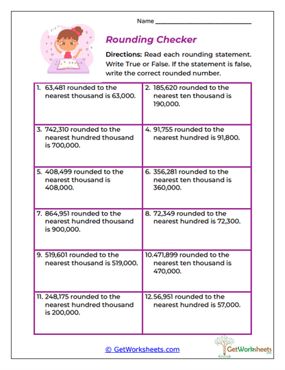 Rounding Checker Worksheet