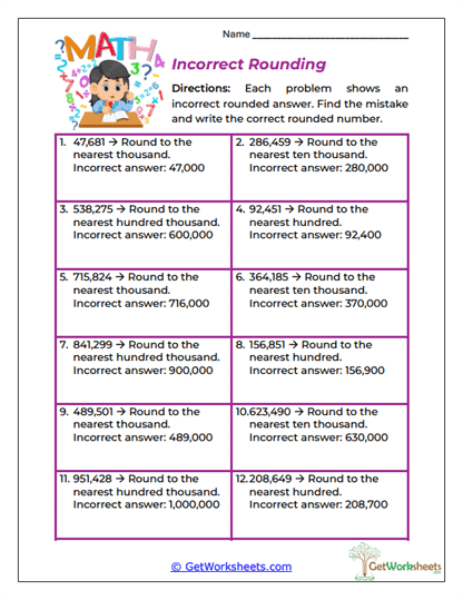 Incorrect Rounding Worksheet