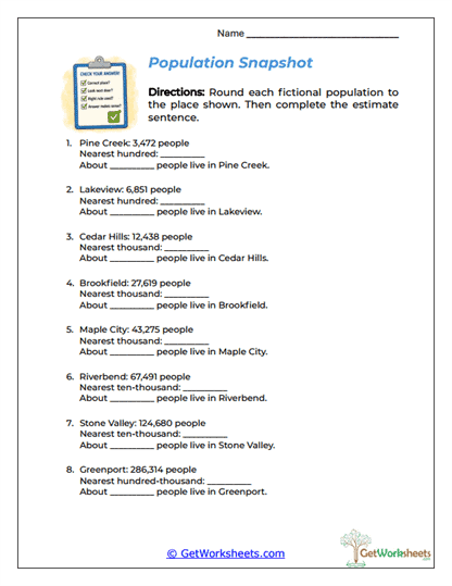 Population Snapshot Worksheet