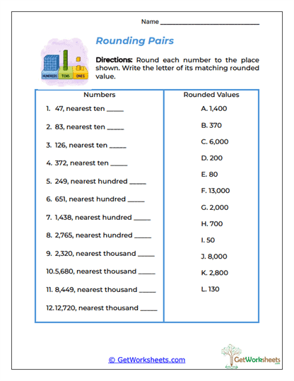 Rounding Pairs Worksheet