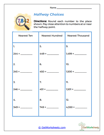 Halfway Choices Worksheet