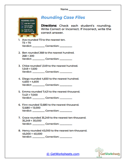 Rounding Case Files Worksheet
