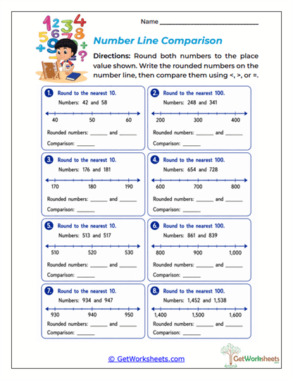 Rounding and Comparing Numbers Worksheets