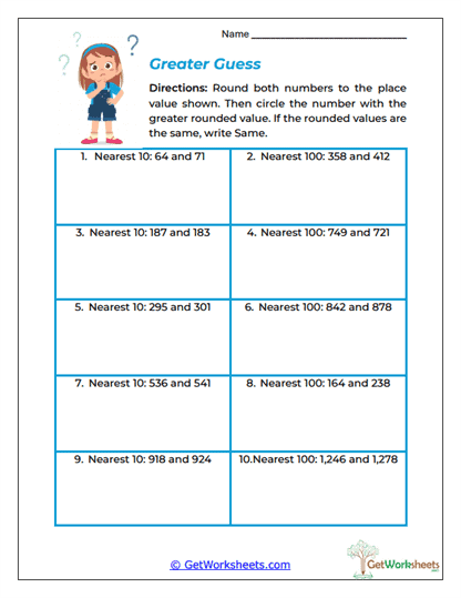 Greater Guess Worksheet