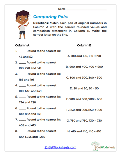 Comparing Pairs Worksheet